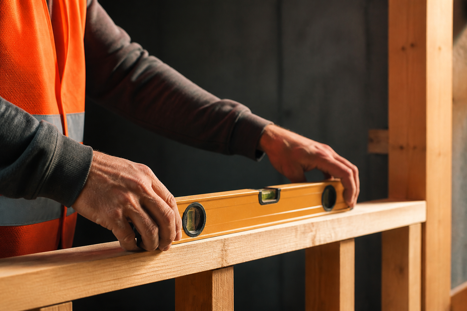 Skilled craftsman measuring structural elements during a renovation project